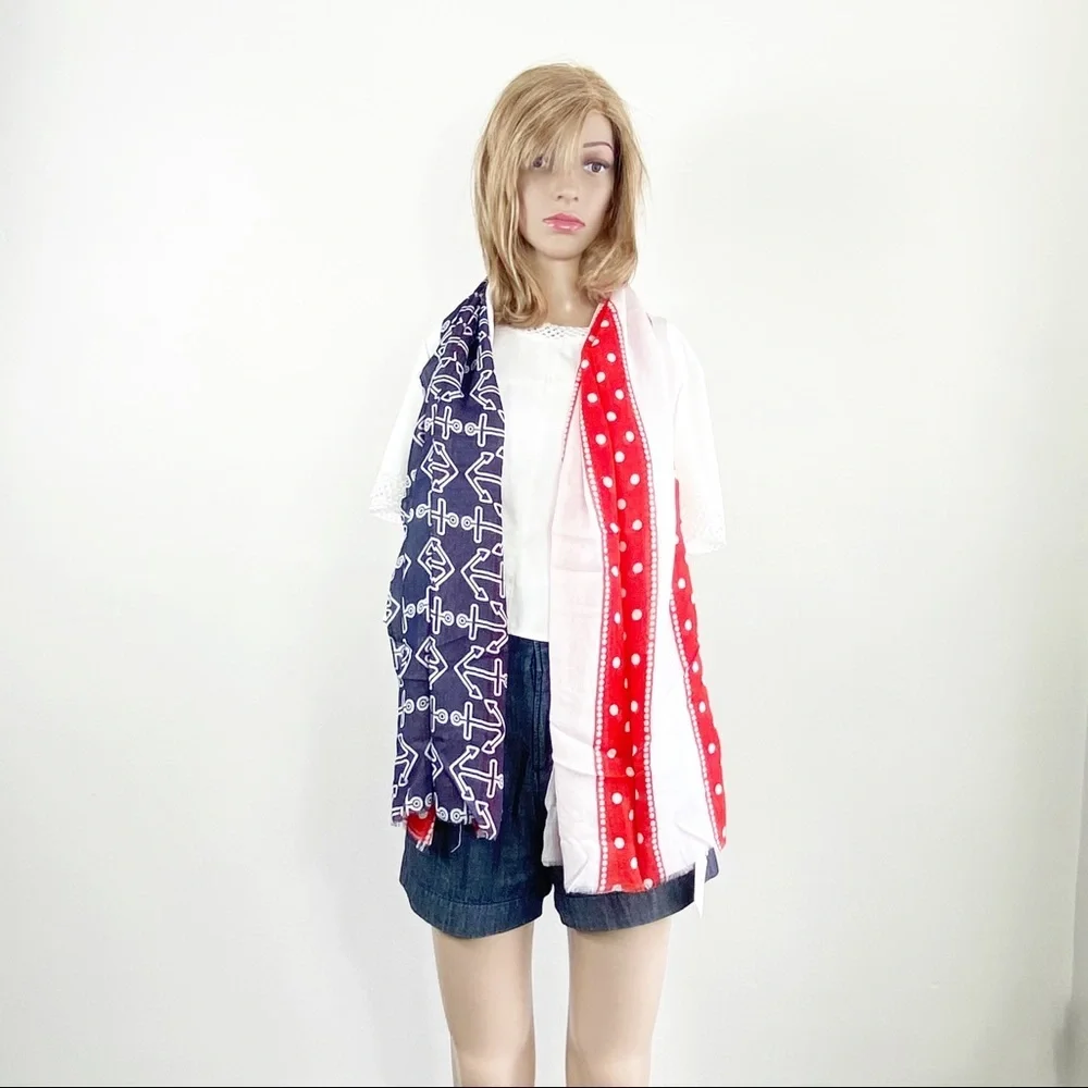 Sperry nautical blue orange scarf anchor polka dot